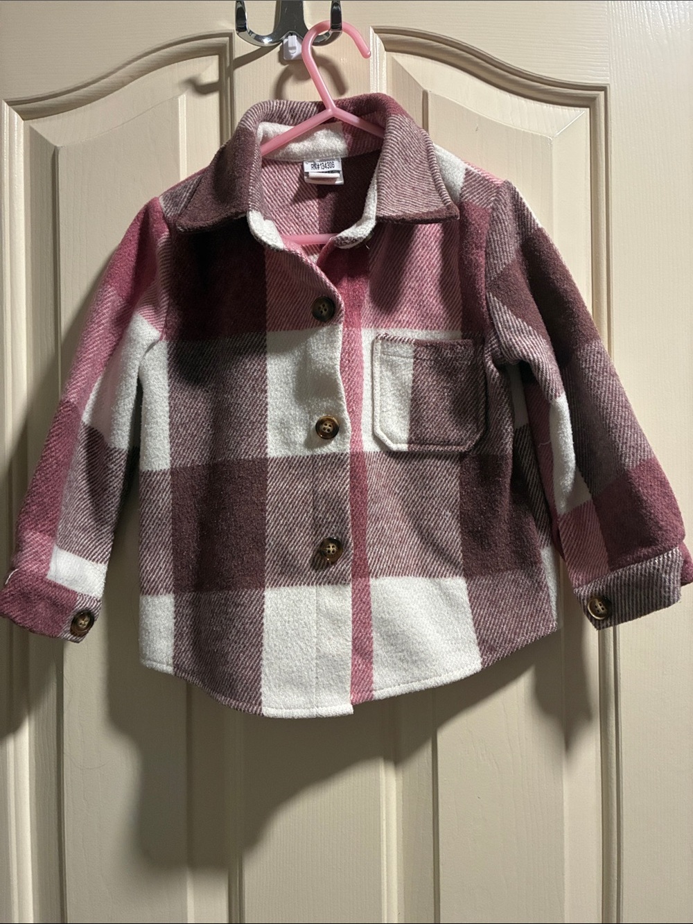 Girls Pink Plaid Button-Up Jacket